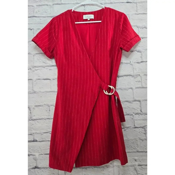 Revolve Academie The Turk Mini Wrap Dress in Red Stripe Size Small. - Picture 7 of 10